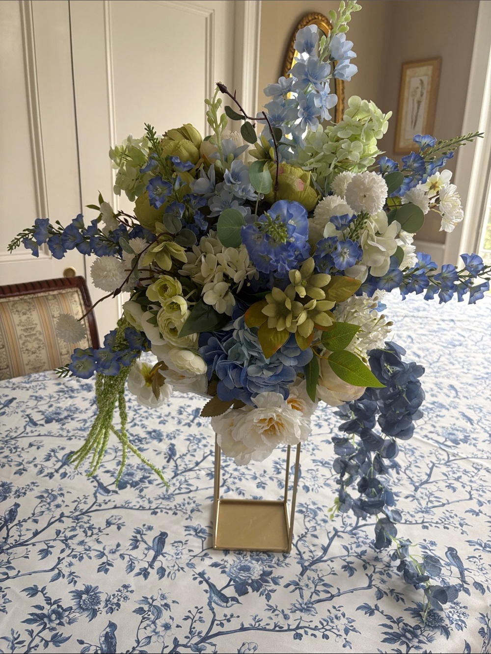 Blue and Cream Silk Floral Arrangement
